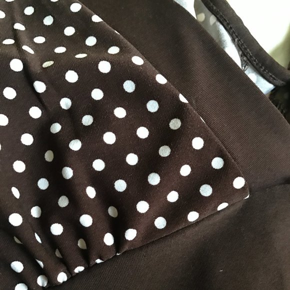 Brown Polka Dot Surplice Dress - Picture 6 of 7